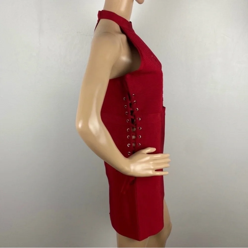 NEW NBD REVOLVE RED SLEEVELESS LACE-UP MINI DRESS - Picture 5 of 8